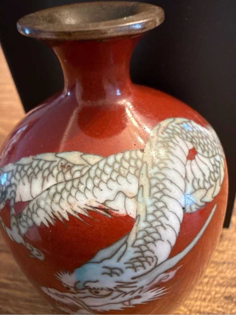 Dragon Cloisonne Vase Japanese vintage 3.5” small 1900’s